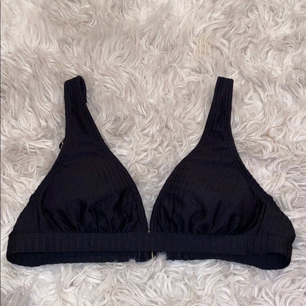 Black V Neck Swim Top